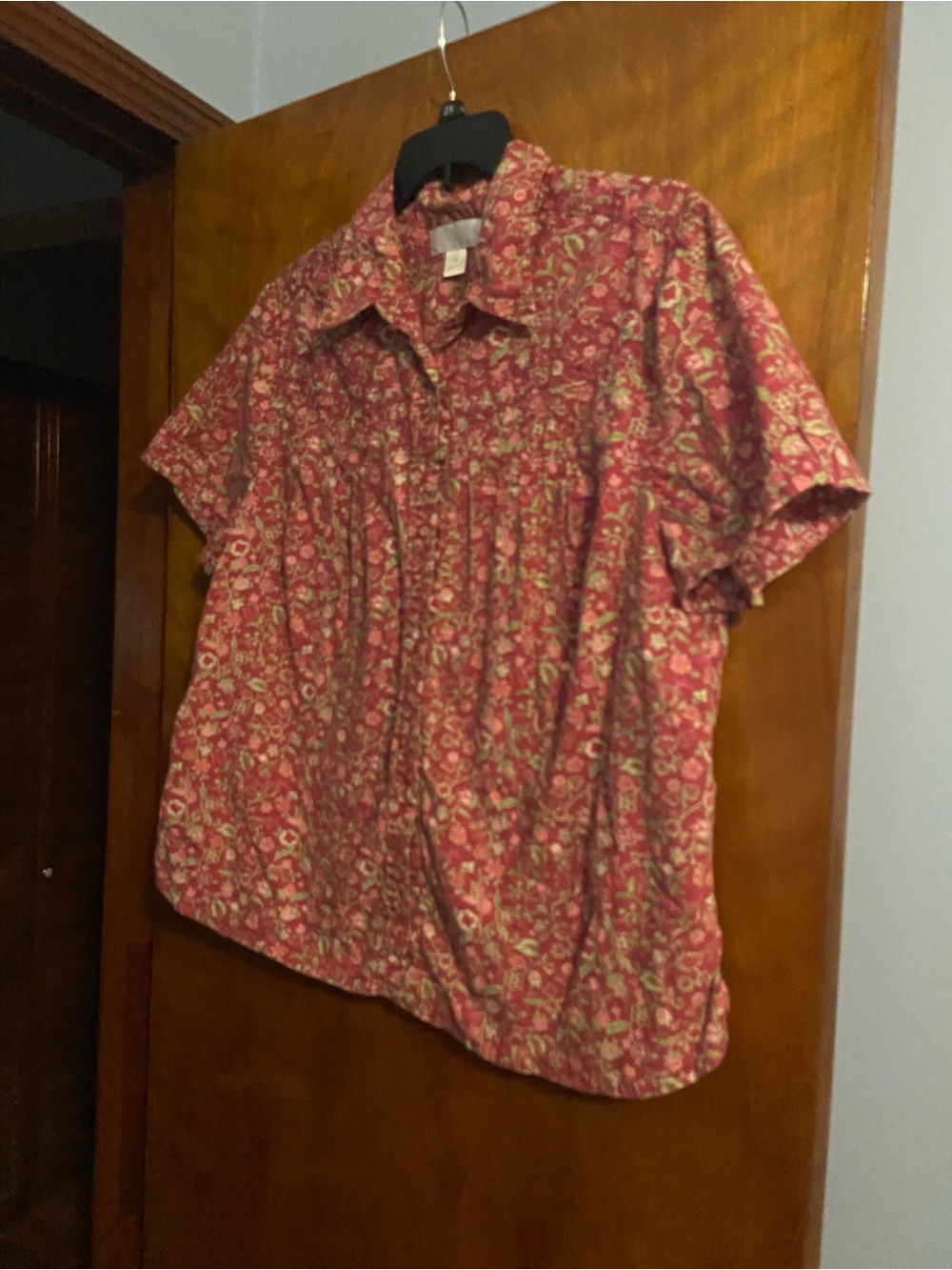 CJ Banks Pink Floral Short-Sleeve Button Front Blouse